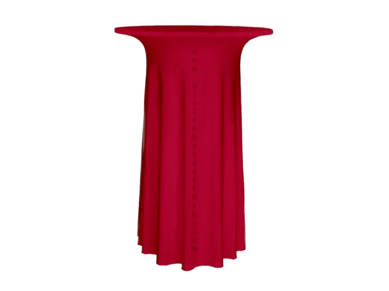 Bordo renkli Elegant streç bistro masa örtüsü, premium davetlerde kokteyl masası için pürüzsüz etek formu.
